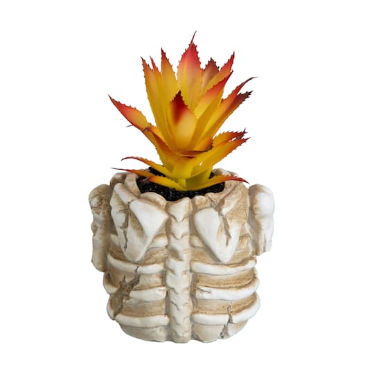 7" Artificial Halloween Succulent Plant in Skeleton Planter